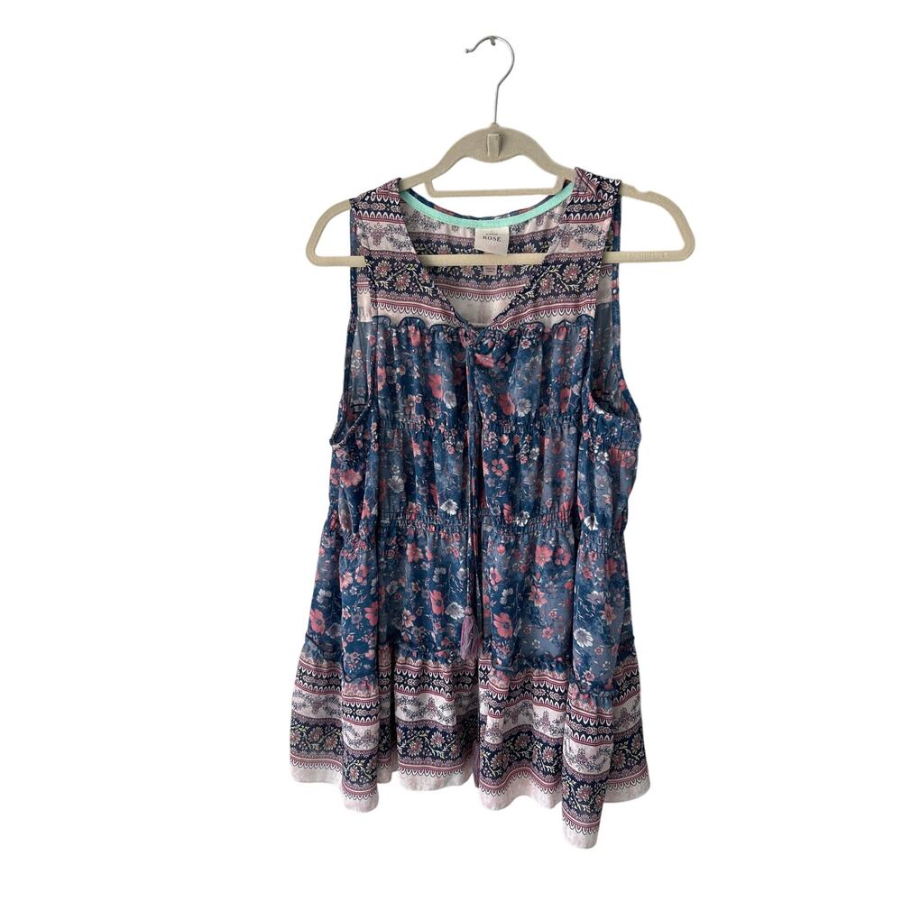 Knox Rose Blue Floral Boho Cottagecore Sleeveless Top XXL